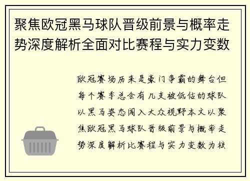 聚焦欧冠黑马球队晋级前景与概率走势深度解析全面对比赛程与实力变数
